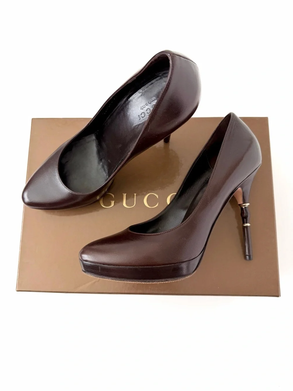 GUCCI | Brown Leather Bamboo Heel Platform Pumps EU 37
